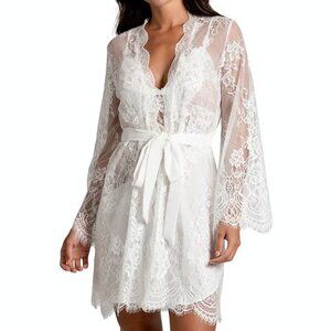 In Bloom By Jonquil Allover Lace Long Sleeve Scalloped Trim Robe M/L